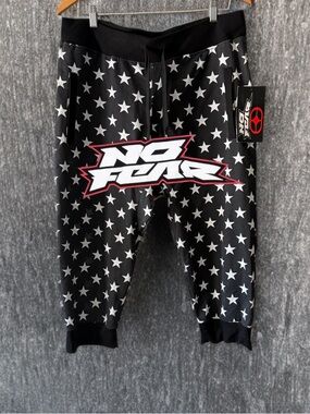VTG No Fear Star Print Cropped Jogger Pants Black Gray NWT Y2K Alt Large